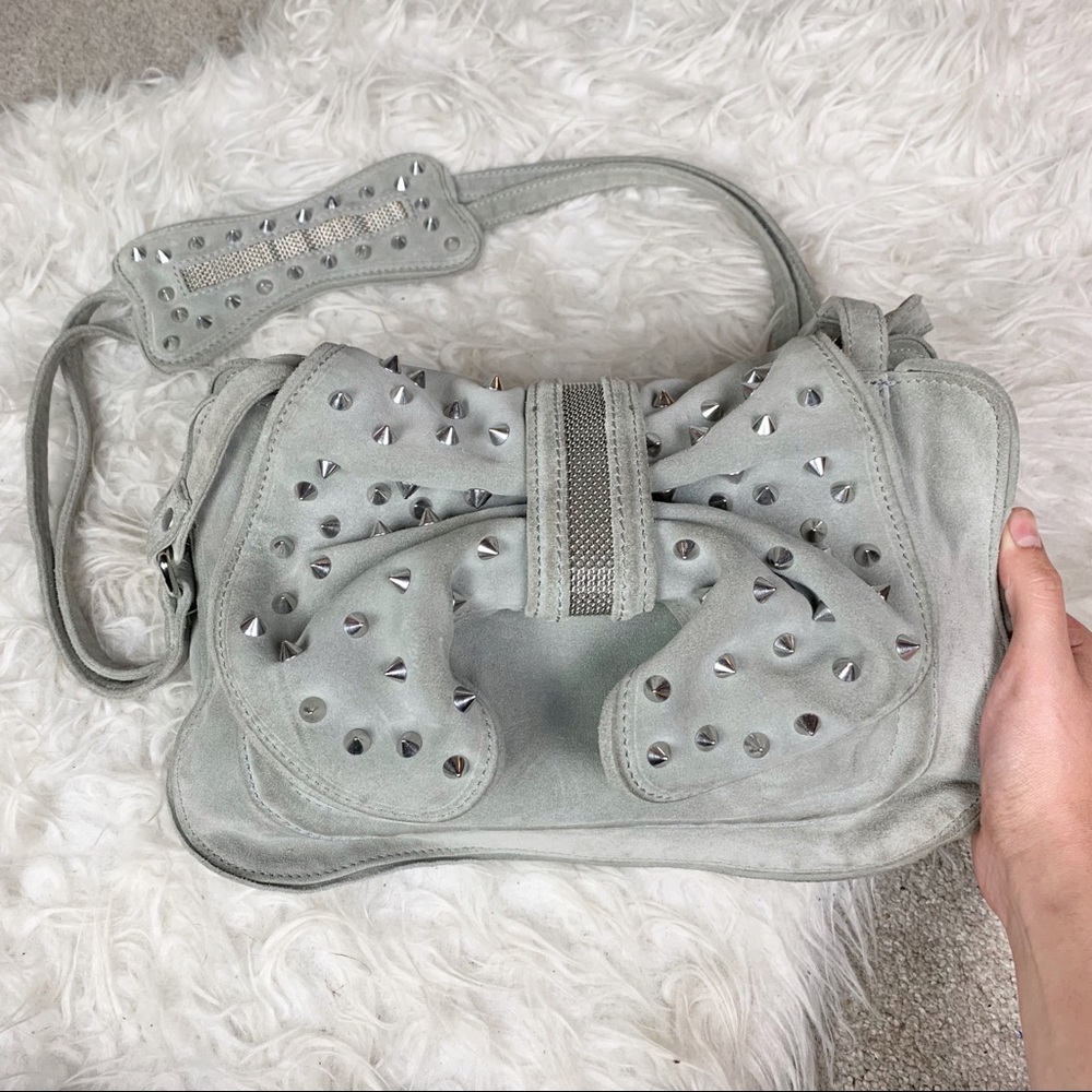 PHILLIP LIM Edie Studded Bow Bag Grey Suede ASO Nikki Hilton Diane Kruger